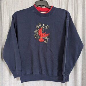 Cardinal Grandma Cottagecore Sweatshirt M Navy Red Embroidered Grannycore Bird